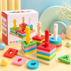 Brainy Bugs Wooden Four Sleeve Column Stacking Toy