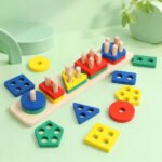 Brainy Bugs Wooden Geometry Column Stacking Blocks
